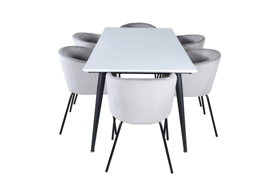 Spisegruppe Berit & Jimmy 195 x 90 – grå og hvit