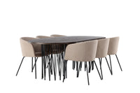 Spisegruppe oval 220 x 100 – beige og mokka