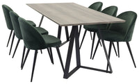 Spisestol Velvet & Marina 2-pakk + rektangulært spisebord 180 x 90 – grønn og natur