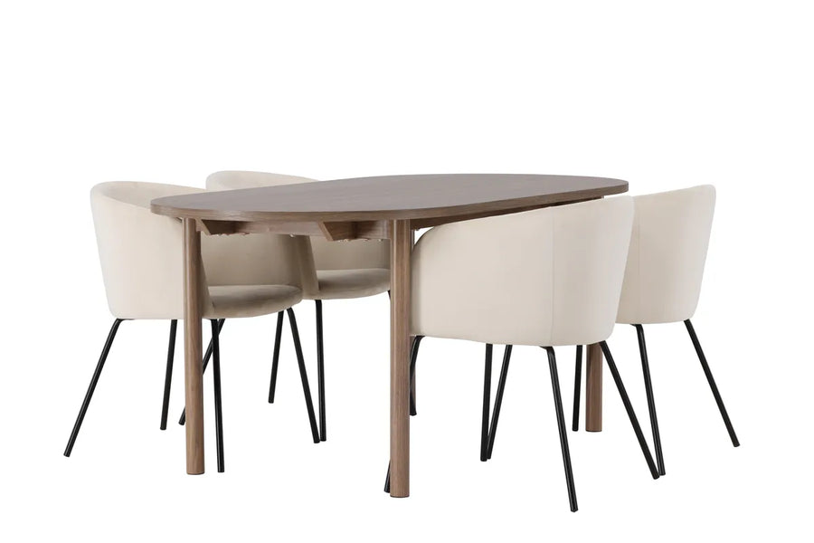 Spisegruppe Berit & Andy + Ovalt 180 x 90 – beige og natur