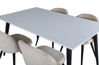 Spisegruppe Jimmy & Velvet rektangulær 150 x 90 + 2-pakk spisestol – hvit og beige