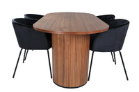 Spisegruppe oval 200 x 90 – svart og valnøtt