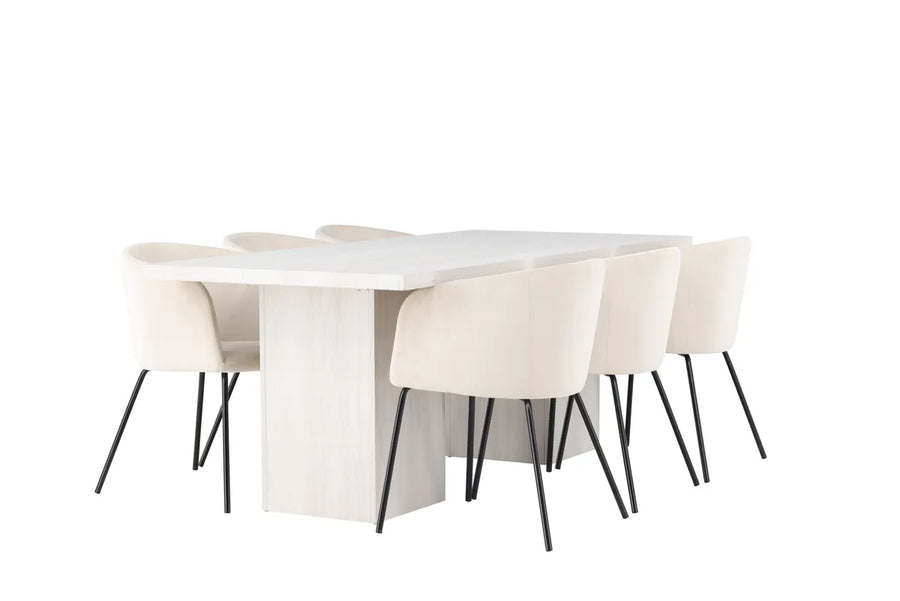 Spisegruppe Berit & Olga 200 x 90 – beige og hvit