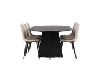 Spisegruppe Bootcut & Polar oval 230 x 115 + 2-pakk spisestol – svart og beige
