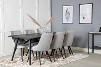 Spisebord Sleek & Velvet Deluxe 195 x 95 + 2-pakk spisestol – svart og lys grå