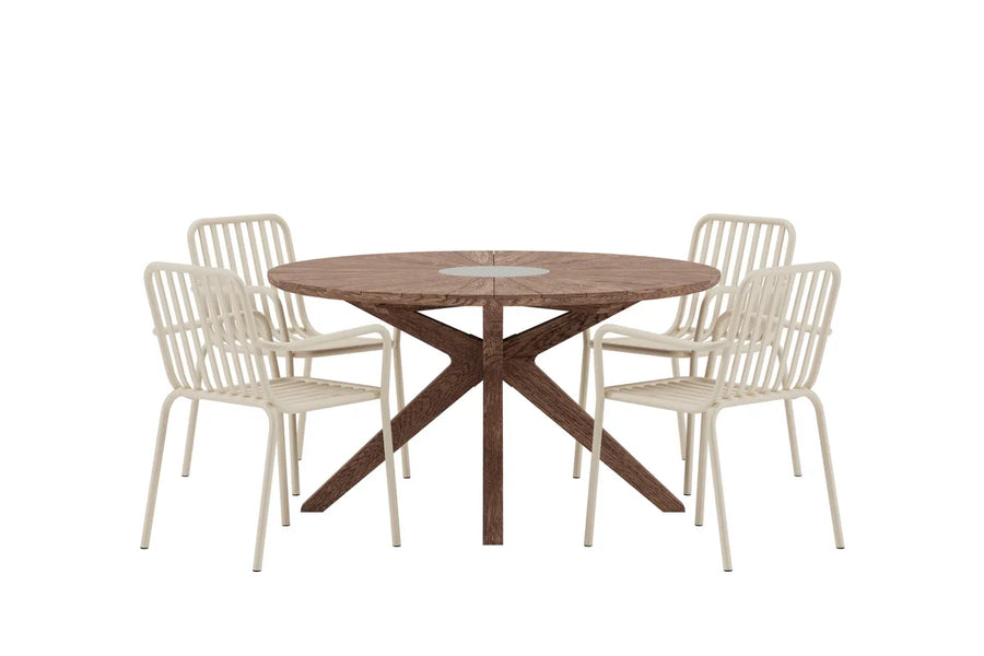Spisegruppe Peking & Rosario 2-pakk, rundt bord ⌀140 – beige og brun