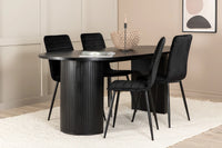 Spisegruppe oval 200 x 90 + spisestol 2-pakk – svart