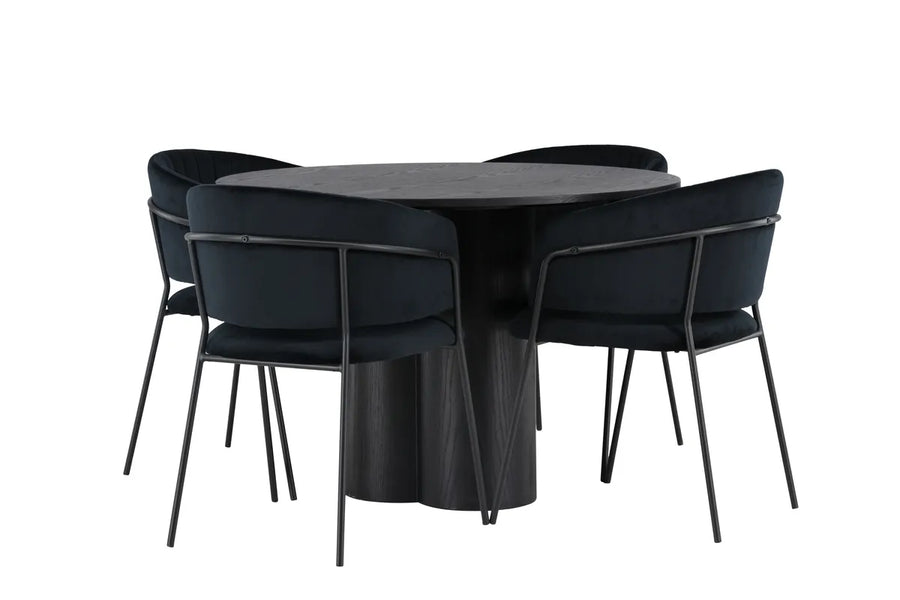 Spisegruppe Olivia rund ⌀110 + 2-pakk spisestoler – svart