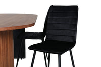 Spisegruppe oval 200 x 90 + spisestol 2-pakk – valnøtt og svart