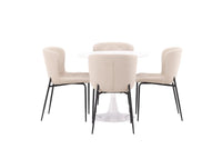 Spisestol Modesto & Hamden 2-pakk + Spisebord rundt ⌀80 – beige og hvit