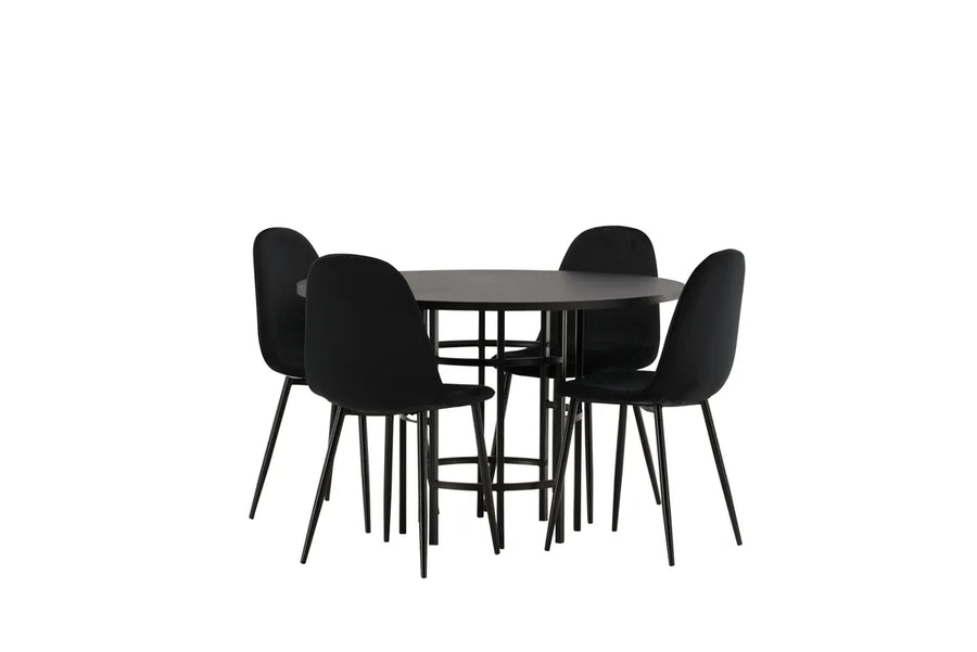 Spisestol 2-pakk + Spisebord rundt ⌀115 – svart