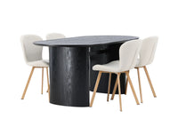 Spisegruppe oval 180 x 90 + spisestol 2-pakk – svart og beige