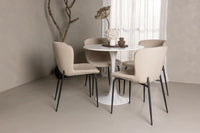 Spisestol Modesto & Hamden 2-pakk + Spisebord rundt ⌀80 – beige og hvit