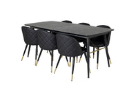 Spisegruppe Gold & Velvet 180 x 85 med 2-pakk spisestoler – svart
