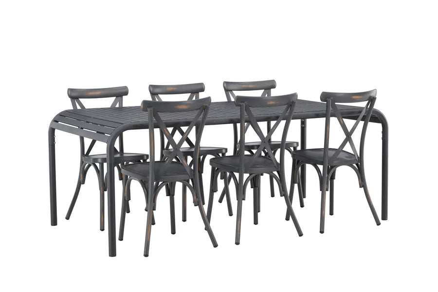 Spisebord Borneo & Tablas 200 × 100 + spisestol 2-pakk – svart og mørk grå