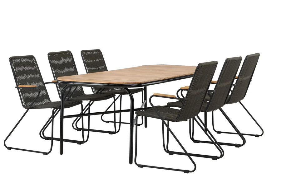 Spisegruppe 200 x 90 – natur og mørk grå
