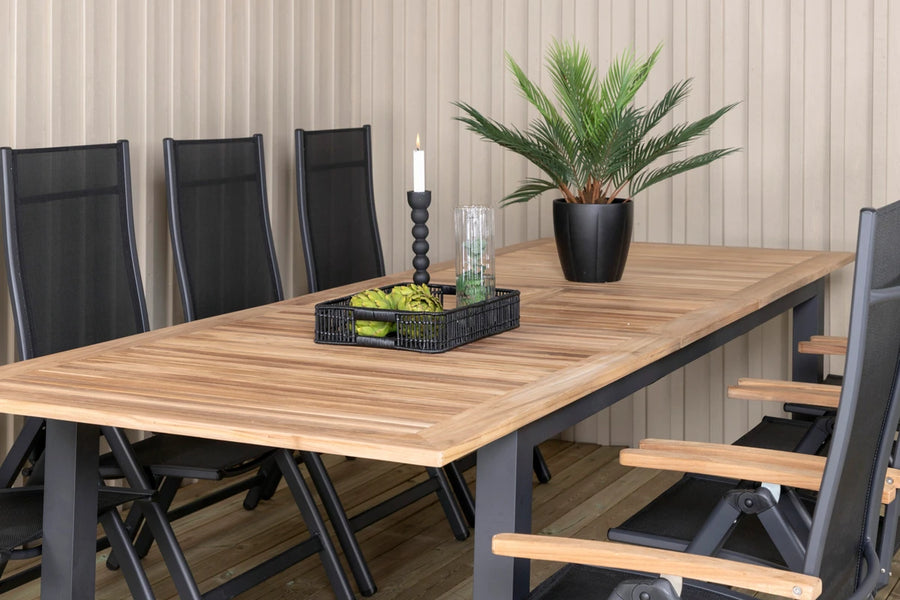 Posisjonsstol Panama 2-pakk + Rektangulært spisebord 224 x 100 – svart