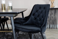 Spisegruppe Gold & Velvet Deluxe rektangulær 180 x 85 med 2-pakk spisestoler – svart
