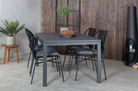 Spisegruppe Julian & Marbella 4-pakk + rektangulært spisebord 160 x 100 – svart