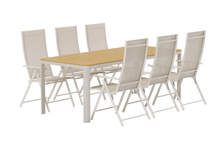 Rektangulært spisebord Etna & Levanzo 210 x 90 + posisjonsstol 2-pakk – beige