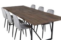 Spisebord Padang & Polar rektangulært 250 x 100 + spisestol 2-pakk – natur og grå