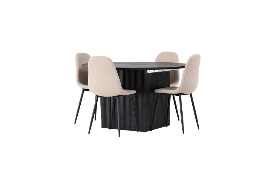 Spisestol Polar & Matilda 2-pakk + Rundt spisebord ⌀130 – beige og svart