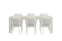 Spisegruppe Mirko & Linos rektangulær 205 x 90 + spisestol 2-pakk – beige og hvit