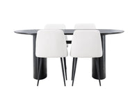 Spisebord ovalt 180 x 90 + 2-pakk spisestol – svart og hvit
