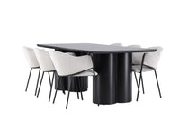 Spisestol Evelina & Olivia 2-pakk + Rektangulært spisebord 210 x 100 – grå og svart