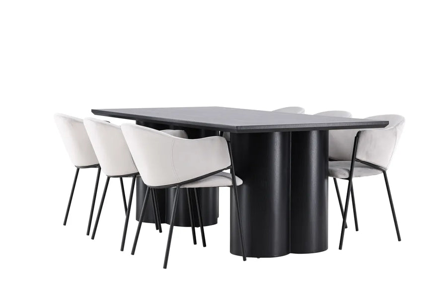 Spisestol Evelina & Olivia 2-pakk + Rektangulært spisebord 210 x 100 – grå og svart