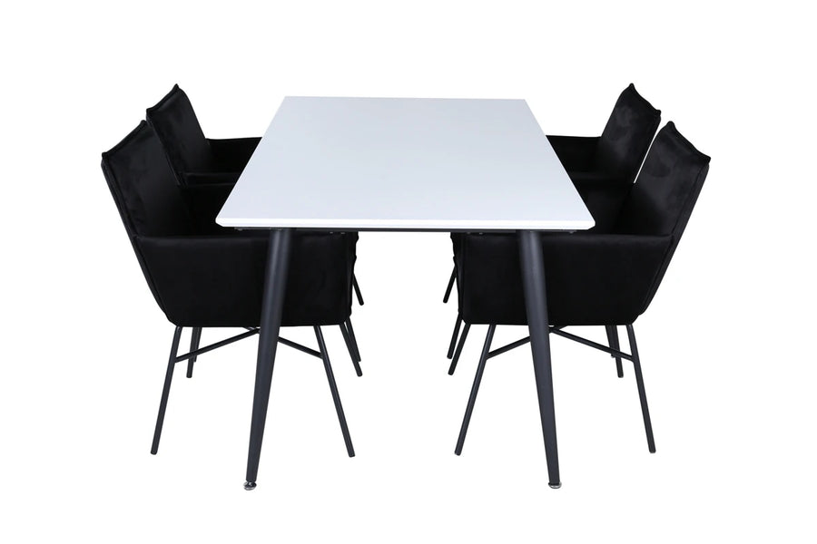 Spisegruppe Jimmy & Petra rektangulær 150 x 90 – hvit og svart