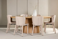 Spisegruppe oval 200 x 90 + 2-pakk spisestol – natur og beige