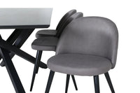 Spisegruppe Velvet & Piazza 2-pakk spisestol + rektangulært spisebord 180 x 90 – grå og svart