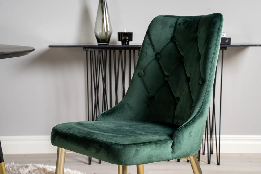 Spisegruppe Dipp & Velvet Deluxe Rund ⌀115 + 2-pakk spisestoler – svart og grønn
