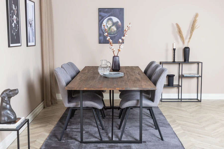 Spisestol Gemma & Padang 2-pakk + Spisebord 250 x 100 – grå og natur