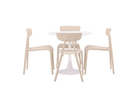 Spisestol Ursholmen & Hamden 2-pakk + Spisebord rundt ⌀80 – beige og hvit