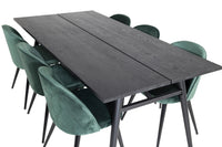Spisegruppe Sleek & Velvet rektangulært 195 x 95 + 2-pakk spisestoler – svart og grønn