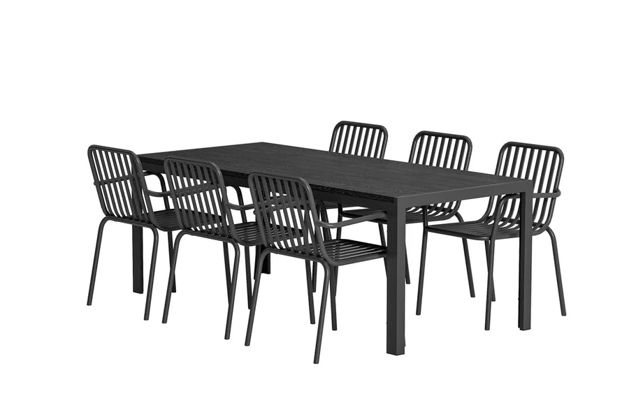 Spisestol Peking & Mirko 2-pakk + Rektangulært spisebord 205 x 90 – svart
