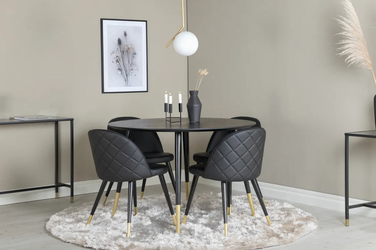 Spisegruppe Rund ⌀115 + 2-pakk spisestoler – svart