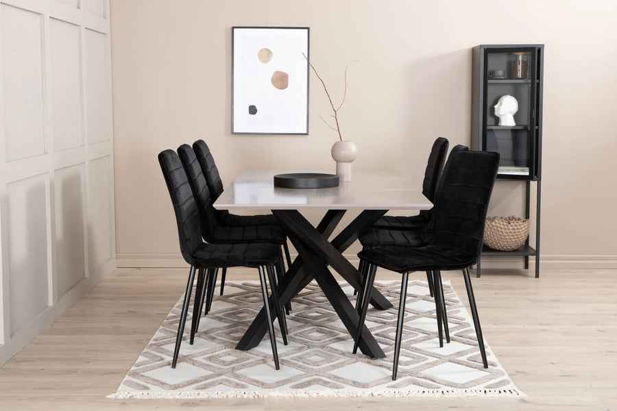Spisestol 2-pakk + Rektangulært spisebord 180 x 90 – svart