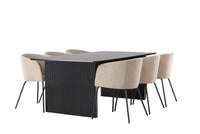 Spisegruppe Berit & Vail spisestol + rektangulært spisebord 200 × 100 – beige og svart