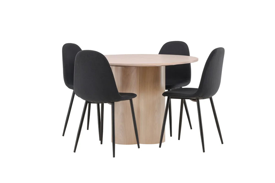 Spisegruppe Polar & Olivia 2-pakk + Rundt spisebord ⌀110 – svart og hvitlasert