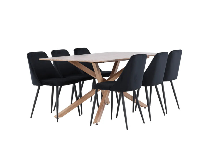 Spisestol Night & Piazza 2-pakk + rektangulært spisebord 180 x 90 – svart og mokka