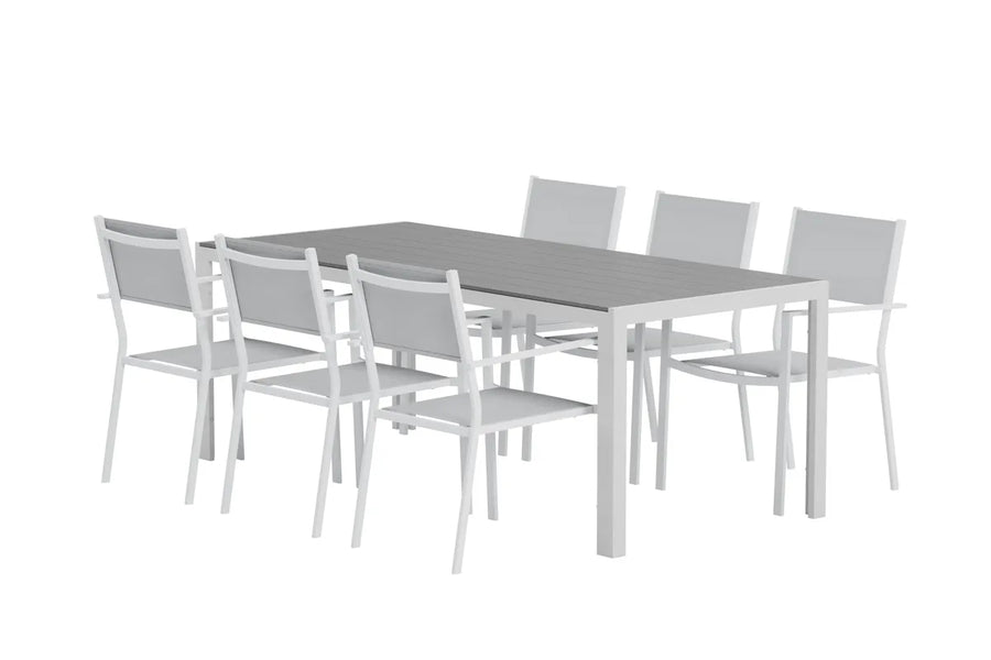 Spisegruppe Break & Copacabana 205 x 90 + spisestol 2-pakk – grå