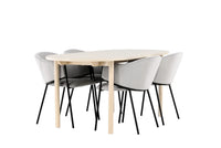Spisestol Evelina & Andy 2-pakk + Spisebord ovalt 180 x 90 – grå og hvitvasket