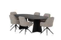 Spisegruppe oval Bootcut & Manchi 230 x 115 + spisestol 2-pakk – svart og brun