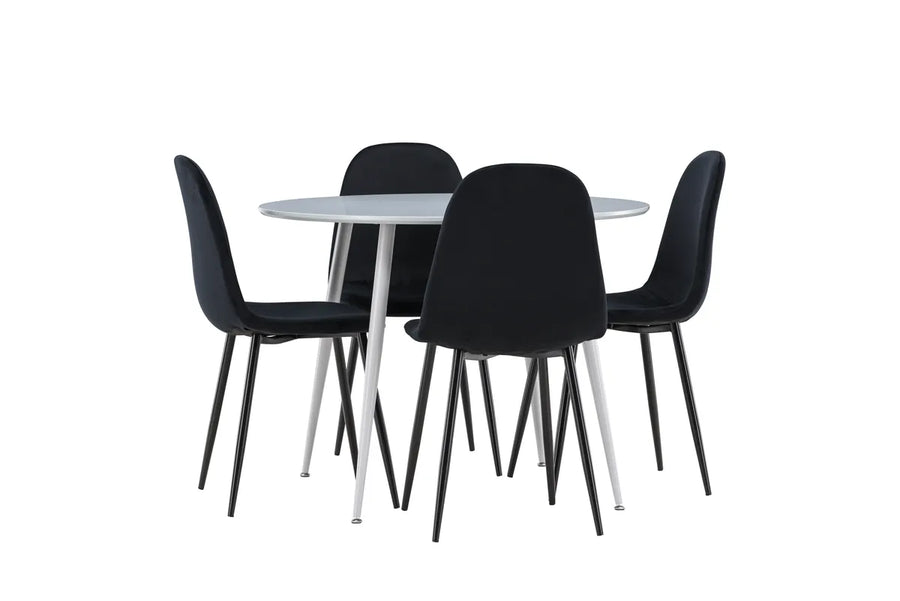 Spisestol Polar & Plaza 2-pakk + Rundt spisebord ⌀100 – svart og grå