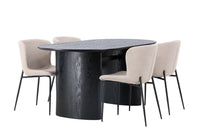 Spisestol Modesto & Isolde 2-pakk – beige + Spisebord ovalt 180 x 90 – svart
