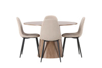 Spisegruppe rund ⌀120 med 2-pakk spisestoler – natur og beige