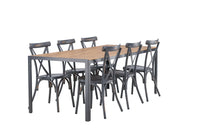 Spisegruppe Break & Tablas 205 x 90 + 2-pakk spisestoler – natur og mørkegrå